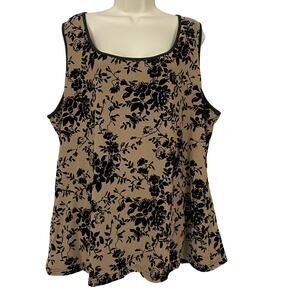 Bloomchic Tank Top 22 24 Tan Black Flocked Velvet Floral Whimsigoth Dark Romance